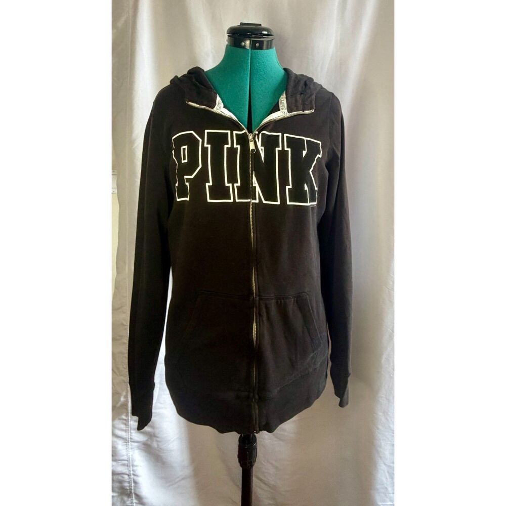 Black Victoria's Secret PINK full-zip hoodie with white logo